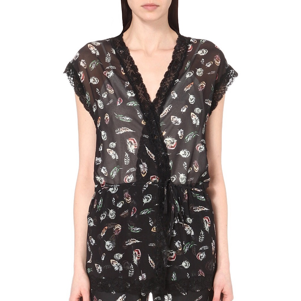 THE KOOPLES Feather Print Lace Trim Open Top - Picture 3 of 8